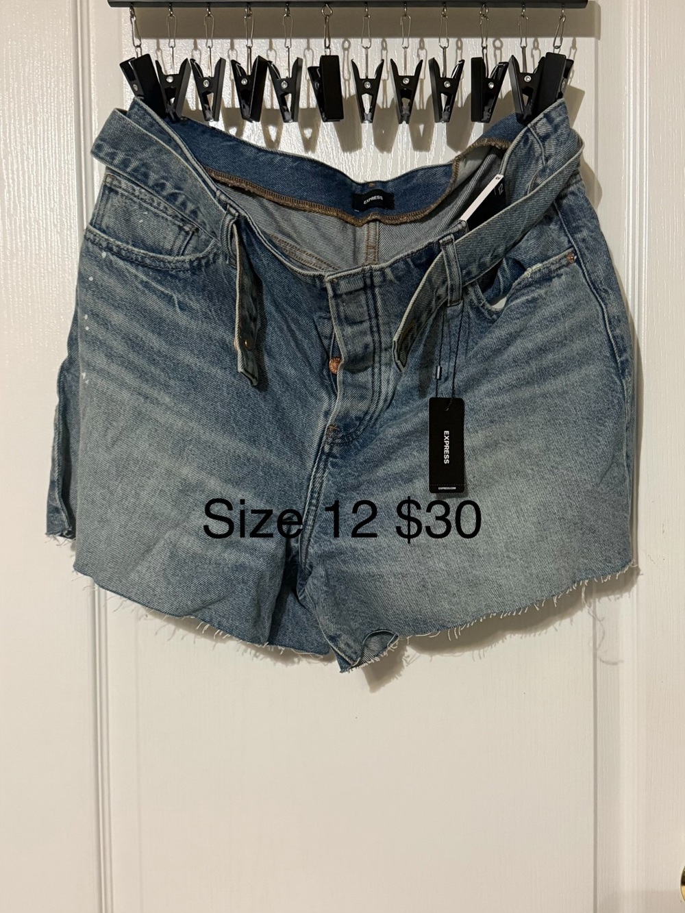 Express Light Blue High-Rise Denim Cutoff Shorts